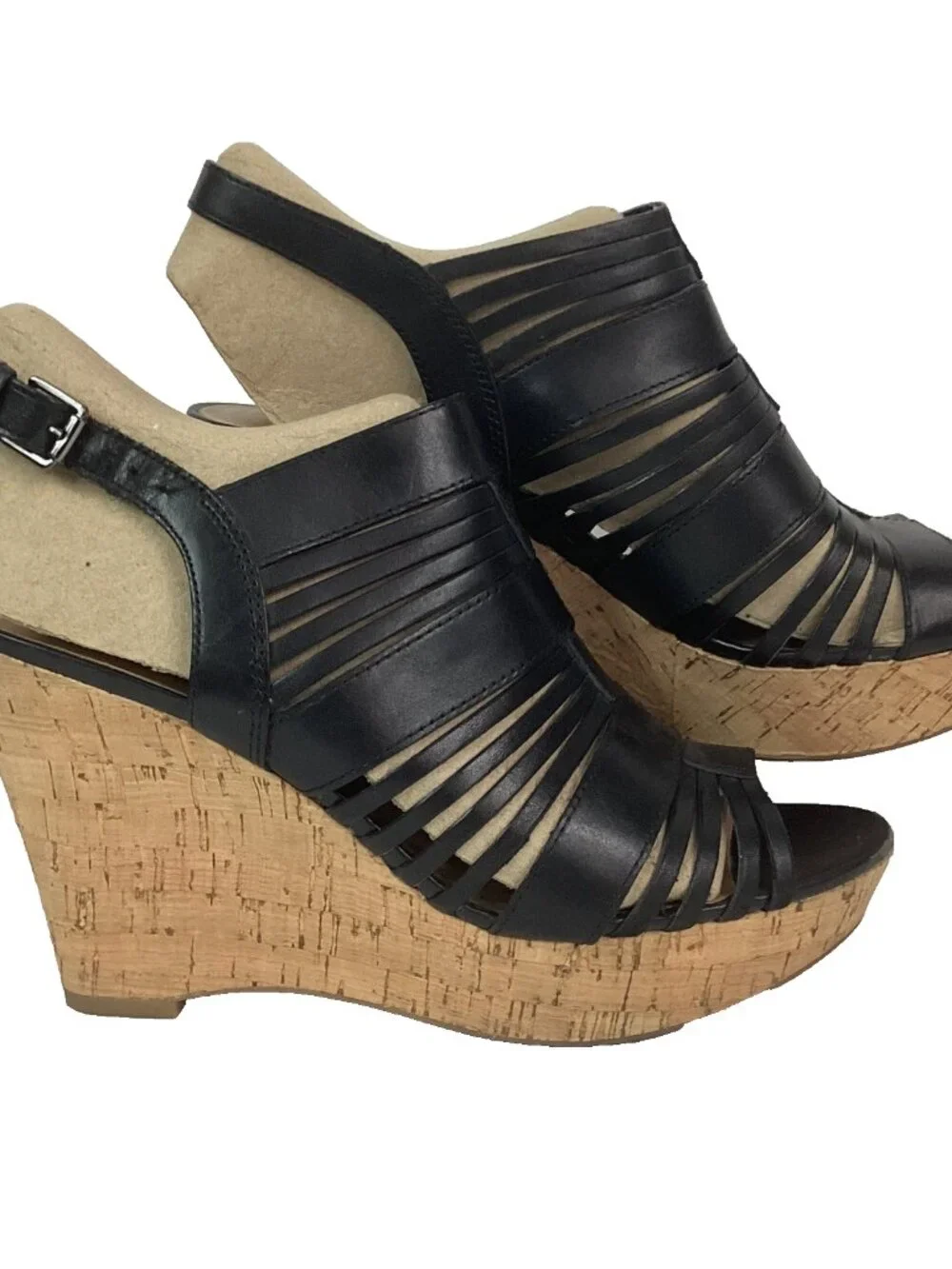 Franco Sarto Sharp Women's Sz 7.5 Black Leather Espadrilles 3.75
